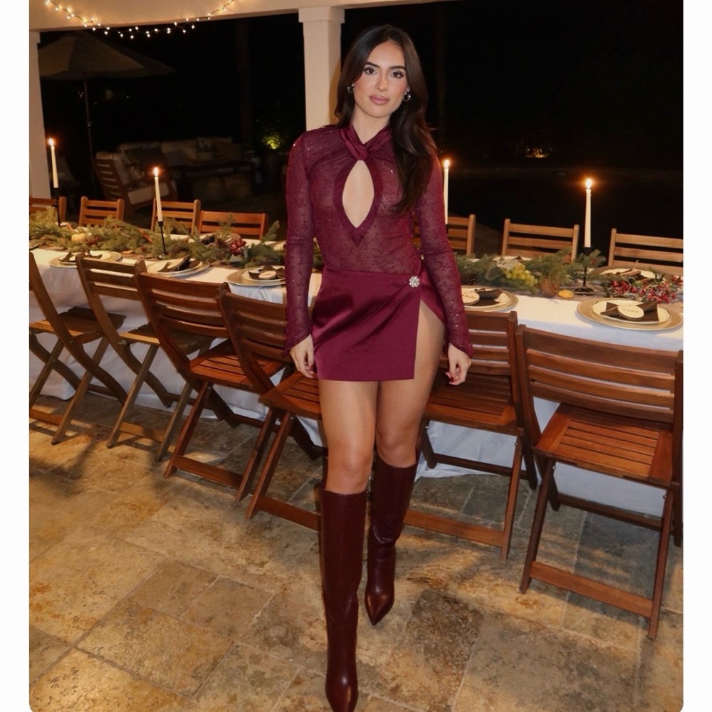 Burgundy maroon dark red wine knee high faux leather womens boots - Picture 5 of 14